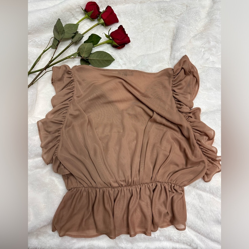 EXPRESS Tan Ruffled Blouse - Picture 2 of 3